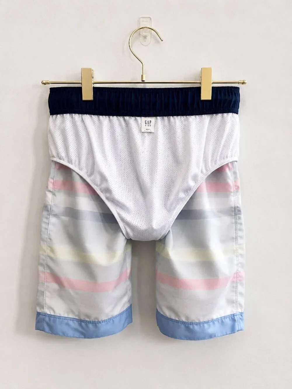 Gap Kids Boys Swim Trunks M 8-9 Blue Striped Board Shorts Mesh Lined